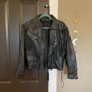 Authentic leather fringe biker jacket